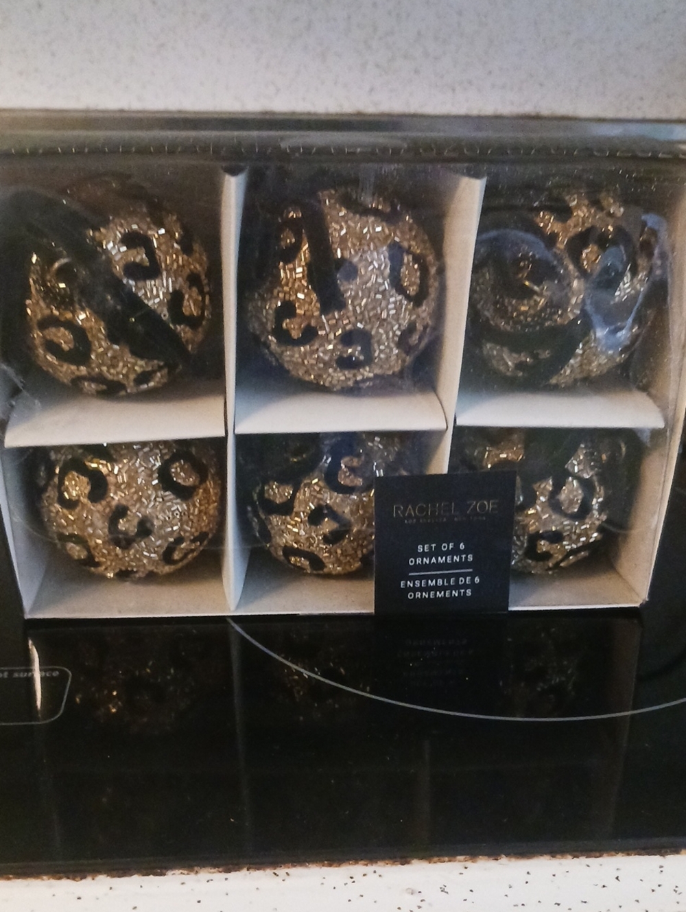Rachel Zoe ⚜️Beaded Gold and Black Leopard Print Holiday Ornament Set (Retired)